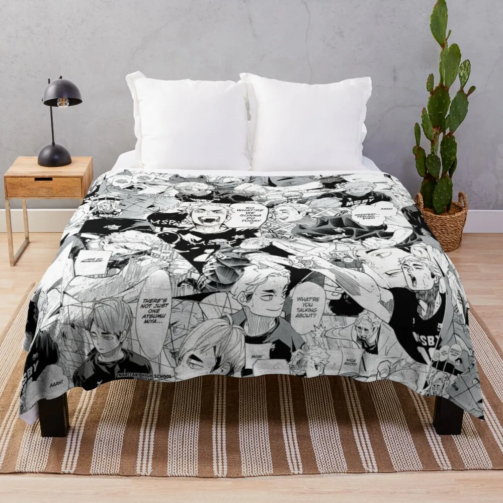 

Miya Atsumu Manga Collage (Haikyuu) Throw Blanket throw rug beach blanket synthetic skin blanket dorm room essentials