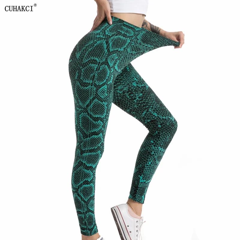 

CUHAKCI Yoga Pants Stretchy High Waist Snake Printed Workout Tights Sport Women Push Up Legging Gym Leggins Acitve Running