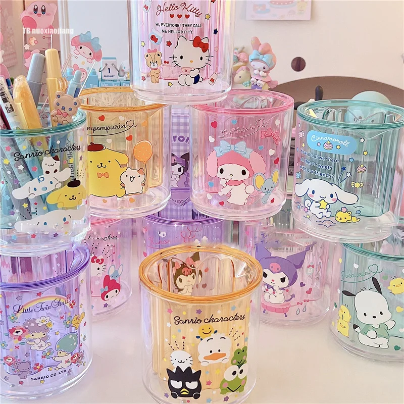 

Sanrioed прозрачный вращающийся круглый держатель для ручки Kawaii аниме MyMelody Cinnamoroll Kuromi Рабочий стол искусственный подарок