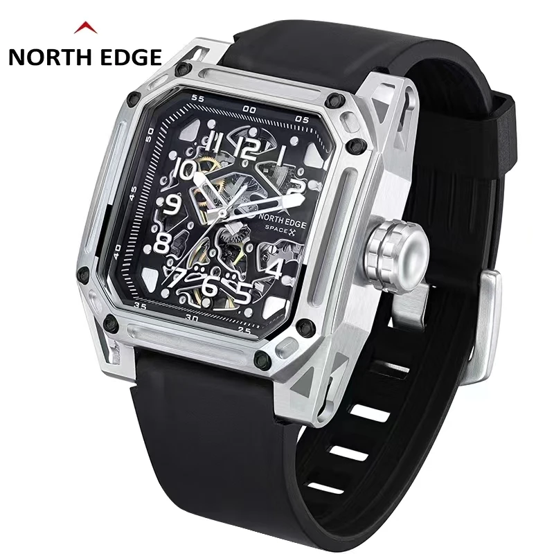 

Space X Skeleton Watch Automatic Men Sports Mechanical Wristwatches Square Diver Watches Seagull Movement Clocks NORTH EDGE 2022