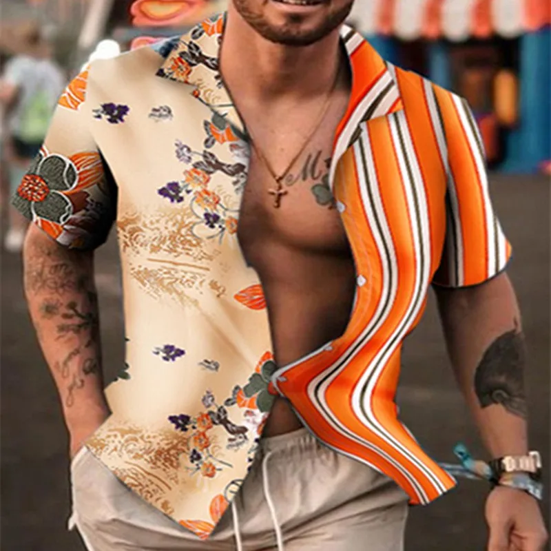 

Men's Print Surface Yin Yang Shirt Geometry Short Sleeve Hawaiian Button Up Cardigan Blouses Wholesale Breasted Lapel Shirt S-3X