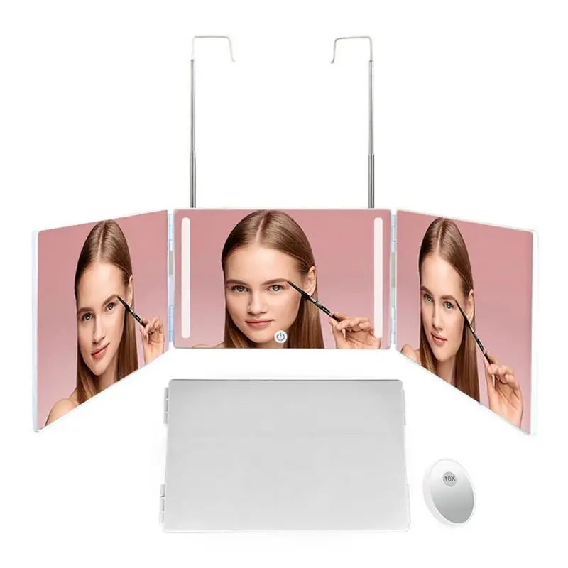 

Wall-mounted 3-way Makeup Shaving Mirror With Height Adjustable Telescoping Hooks And 10X Magnification Mirror Bath Mirrors