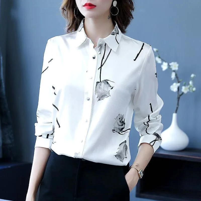 

Woman Spring Autumn Style Blouses Shirts Lady Casual Long Sleeve Turn-down Collar Flower Printed Blusas Tops DF4851