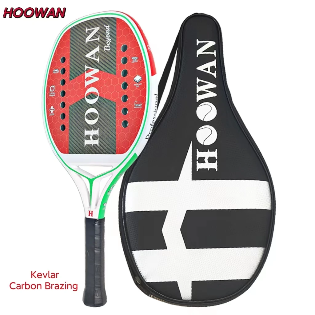

HOOWAN Beyond Kevlar Yellow Beach Tennis Racket Kevlar Carbon Fiber 3K Professional 22mm Soft EVA Core Rough Surface with Cover