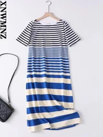 xnwmnz 2022 summer womens fashion gradient striped knit dress female casual loose chic dresses