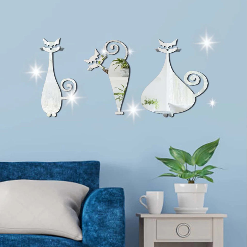 

6 Pcs Mirror Stickers Flexible Smooth Surface Self-adhesive Cartoons Apartment Decor for Home Background