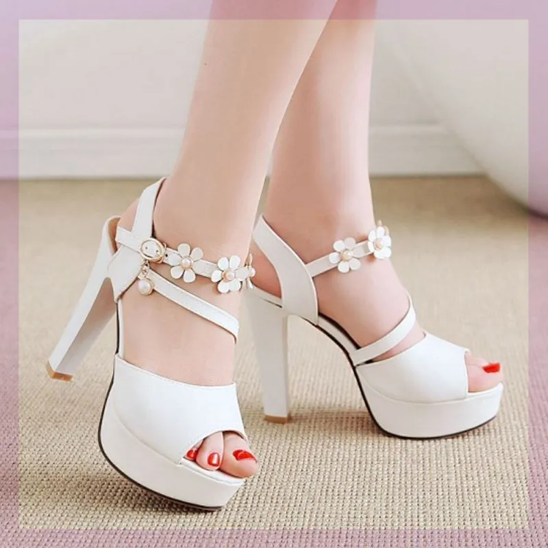 

Women Sandals Summer Fashion New Female Fish Head High Heels Thick with Sandals Female Summer Shoes Rome Shoes Buckle High-heele
