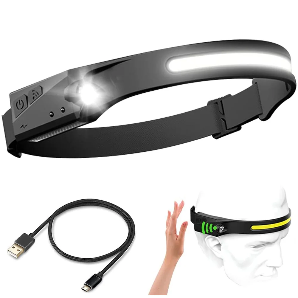 Головной фонарь с датчиком и COB матрицей светодиодный со встроенным