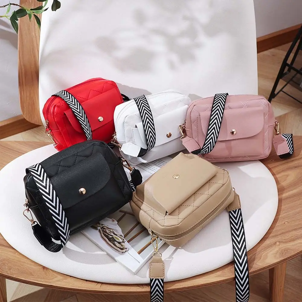 

With Zipper Flap-bag Shoulder Pouch Wide Strap Girls Messenger Bag Square Handbag Solid Color Single Shoulder Bag