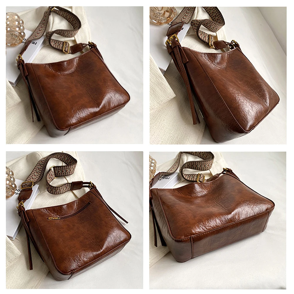 New Vintage Shoulder Bag For Women PU Leather Bucket Luxury Designer Retro Shopping Tote Bag large-capacity Casual Crossbody Bag