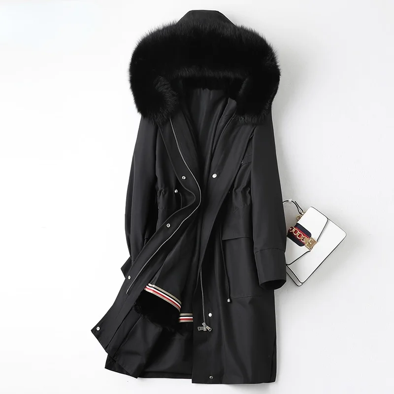 

Women's Winter Parkas Real Rex Rabbit Fur Coat Female Autumn 2022 Hooded Big Fox Fur Collar Jackets Manteau Femme Gxy808