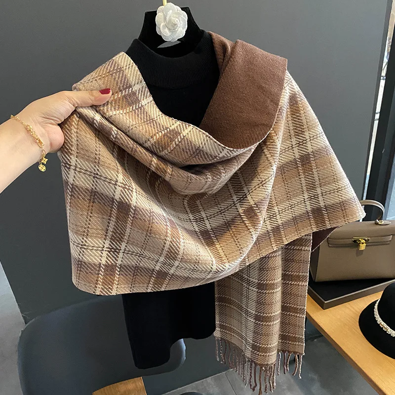 

New Autumn Warm Neckercheif Scarf Women Cashmere imitation Fashion Plaid Knitted Bufanda 2022 Designer Shawl Wraps Foulard