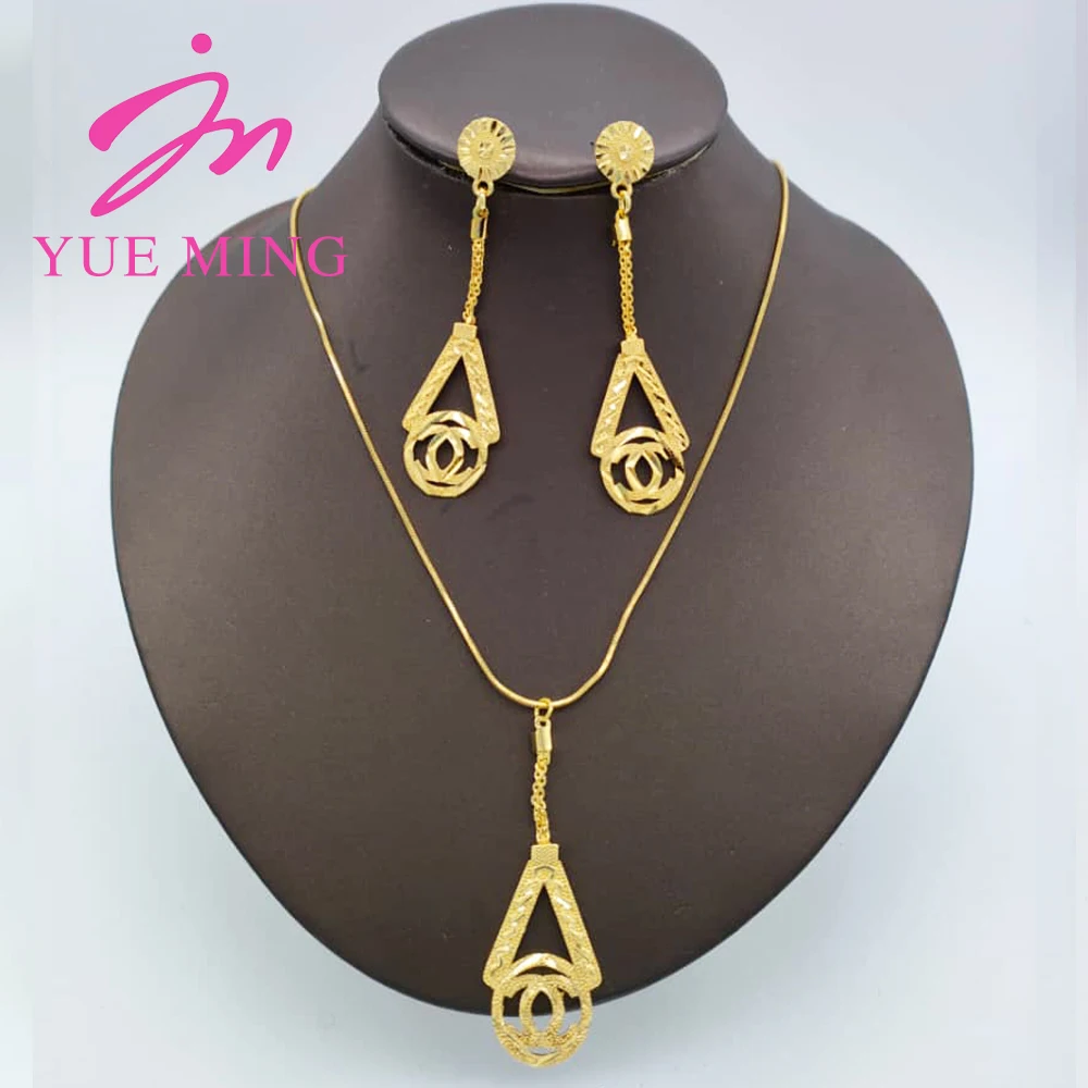 

18k Gold Plated Jewelry Set Fashion Copper Pendants Necklace Earrings for Women Bridal Wedding Jewelry Accessory Daily Wear