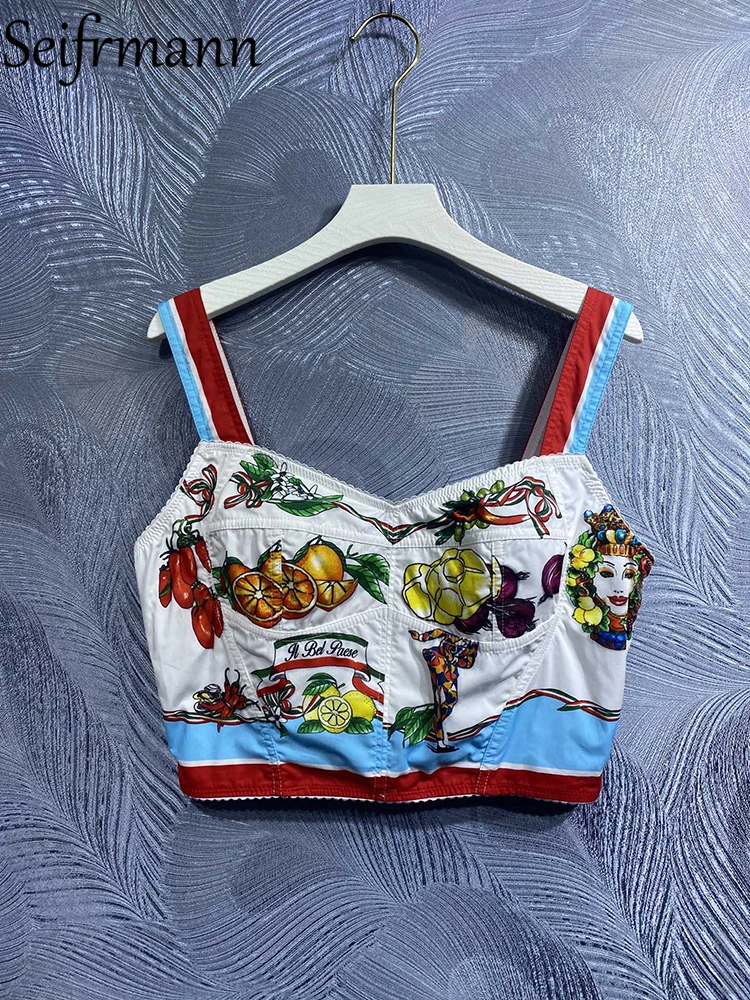 

Seifrmann высококачественные осенние женские модные дизайнерские Короткие топы пикантные на бретельках с цветочным принтом хлопковые элегант...