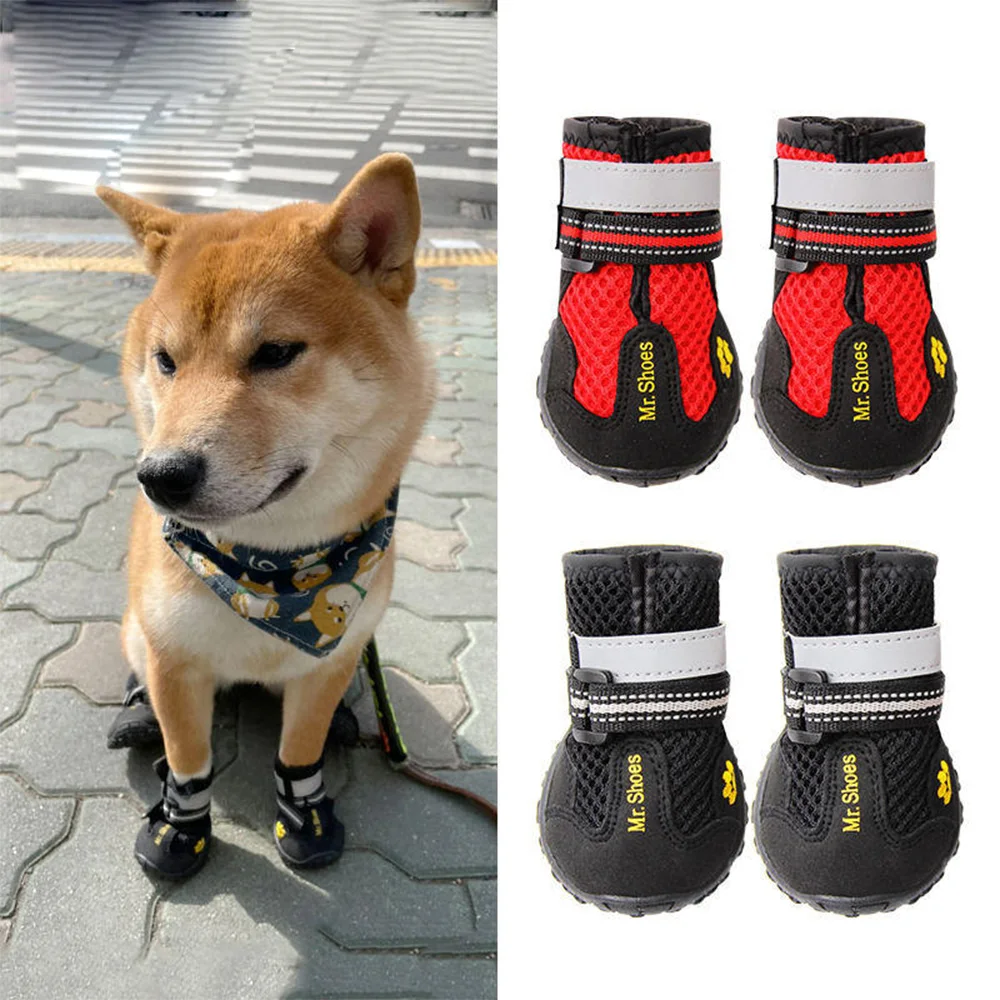 

Mesh Fabric Dog Shoes Paw Protector Anti-Slip Pet Shoes Booties with Reflective Straps