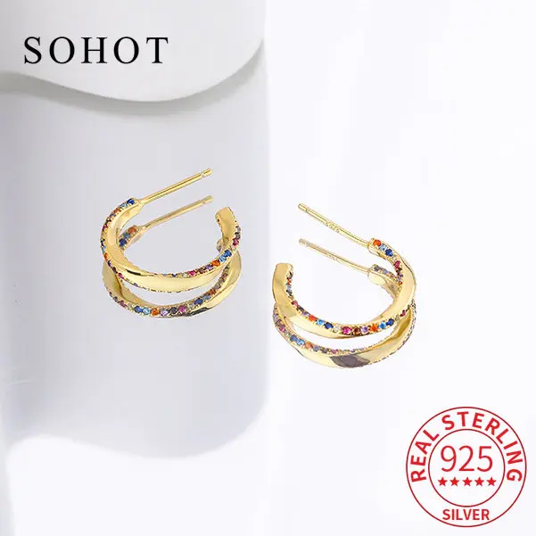 

Женские серьги-гвоздики из серебра 925 пробы с разноцветным Цирконом