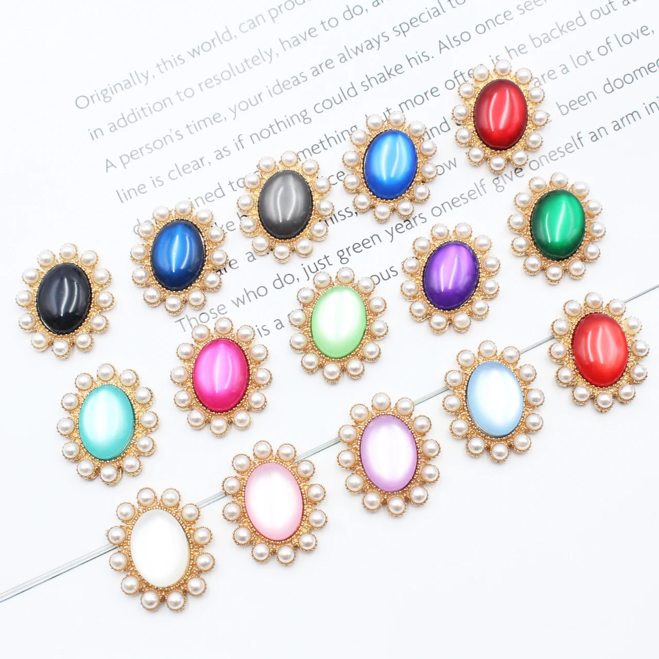 

Virtuous Ry18*23mm Pearl Cat eye Buttons Gold Metal Button Diamante Flower Crystal DIY Sewing Hair Clip/Bows Clothing Decoration