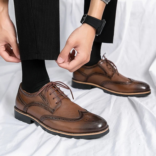 Handmade Mens Wingtip Oxford Shoes Grey Leather Brogue Men's Dress Shoes Classic Business Formal Shoes for Men Zapatillas Hombre 5