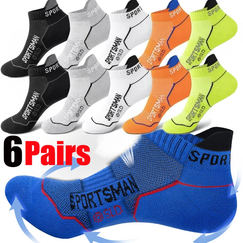 6Pairs High Quality Men Ankle Socks Breathable Cotton Sports Socks Mesh Casual Athletic Summer Thin Cut Short Socks Size 38-45
