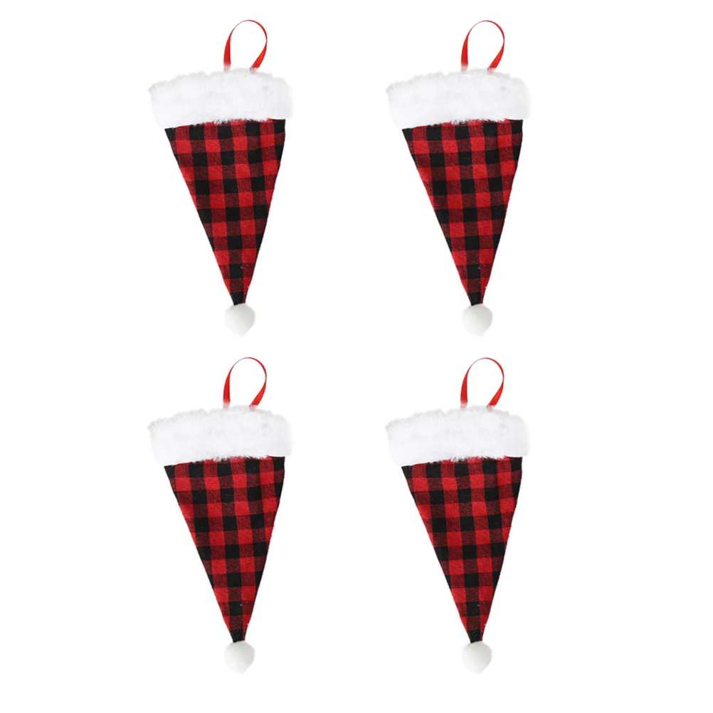 

4Pcs Check Pattern Knives and Forks Bag Tableware Cover Xmas Cutlery Bags