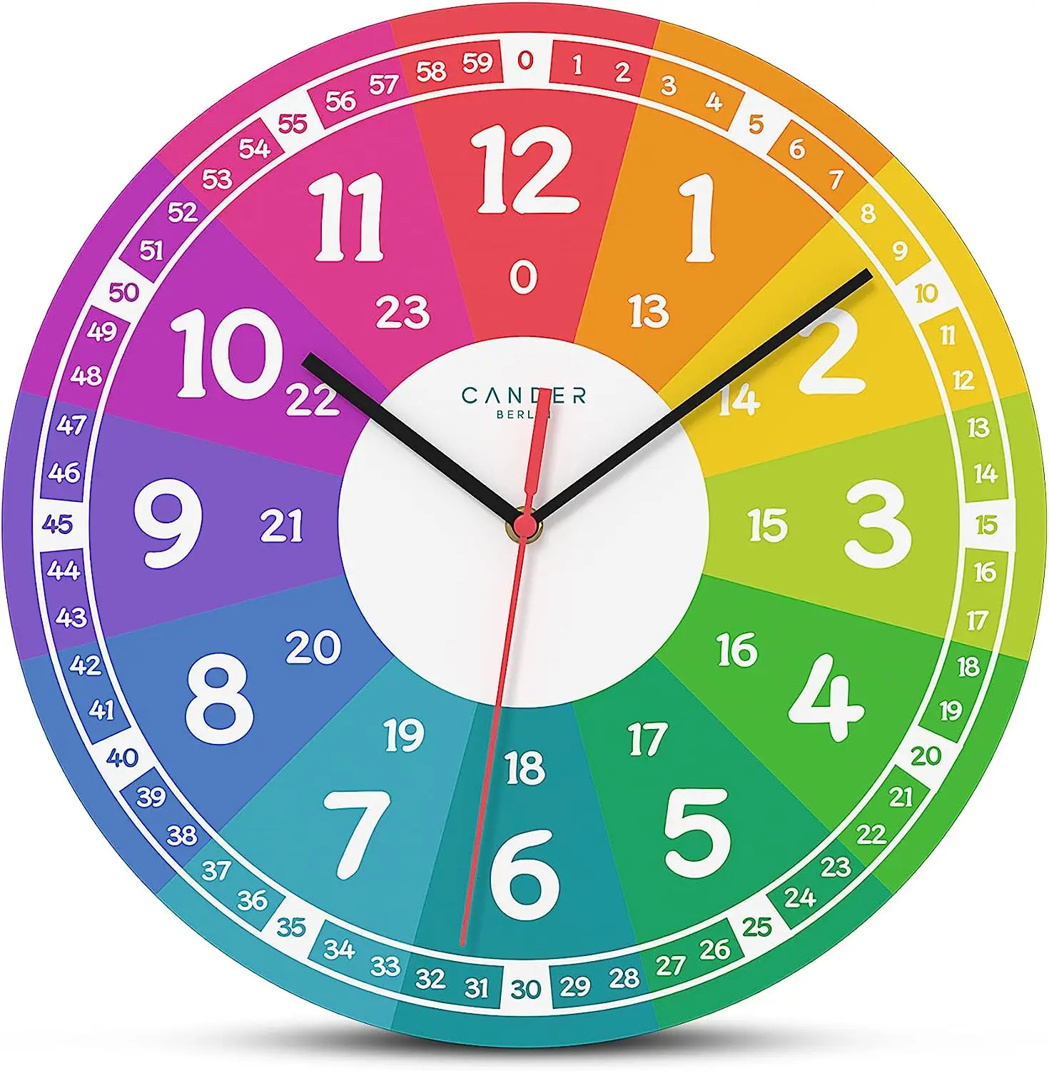 

MNU 7930 R - Reloj de pared para niños (30,5 cm, silencioso, tablero DM, analógico, para aprendizaje, sin ruido de tictac), mu