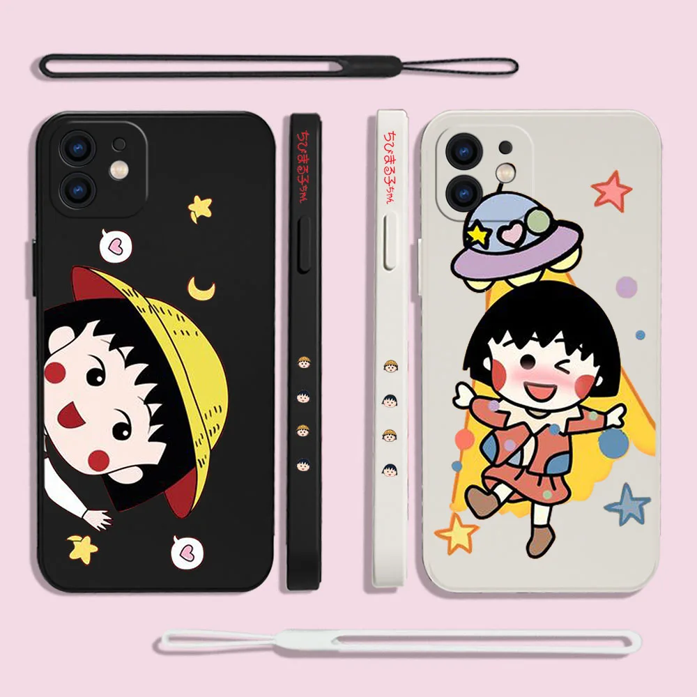 

Cute Chibimarukos Chans Phone Case For Samsung A81 A53 A50 A12 A22S A52 A52S A51 A72 A71 A32 A22 A20 A30 A21S 4G 5G With Lanyard