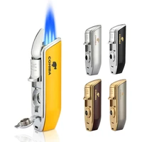 cohiba portable cigar lighter windproof 3 nozzle jet flame torch lighter with cigar punch inflatable butane smoking accessories