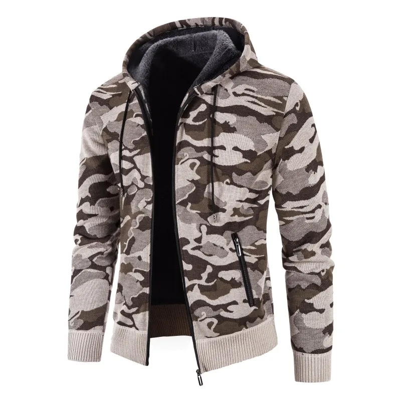 

Men Hooded Jackets Sweatercoat Thicker Warm Camouflage Cardigan Sweaters New Male Winter Casual Cardigans Slim Fit Hoodies 3XL