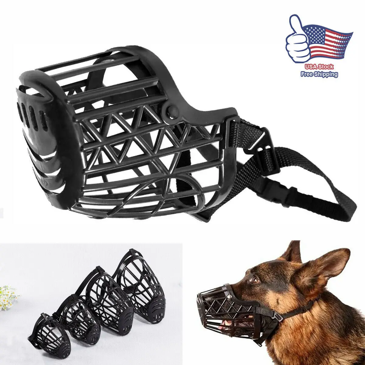 

Large Pet Dog Basket Muzzle Mouth Cover Mesh Cage NoBarking Biting Chewing Black