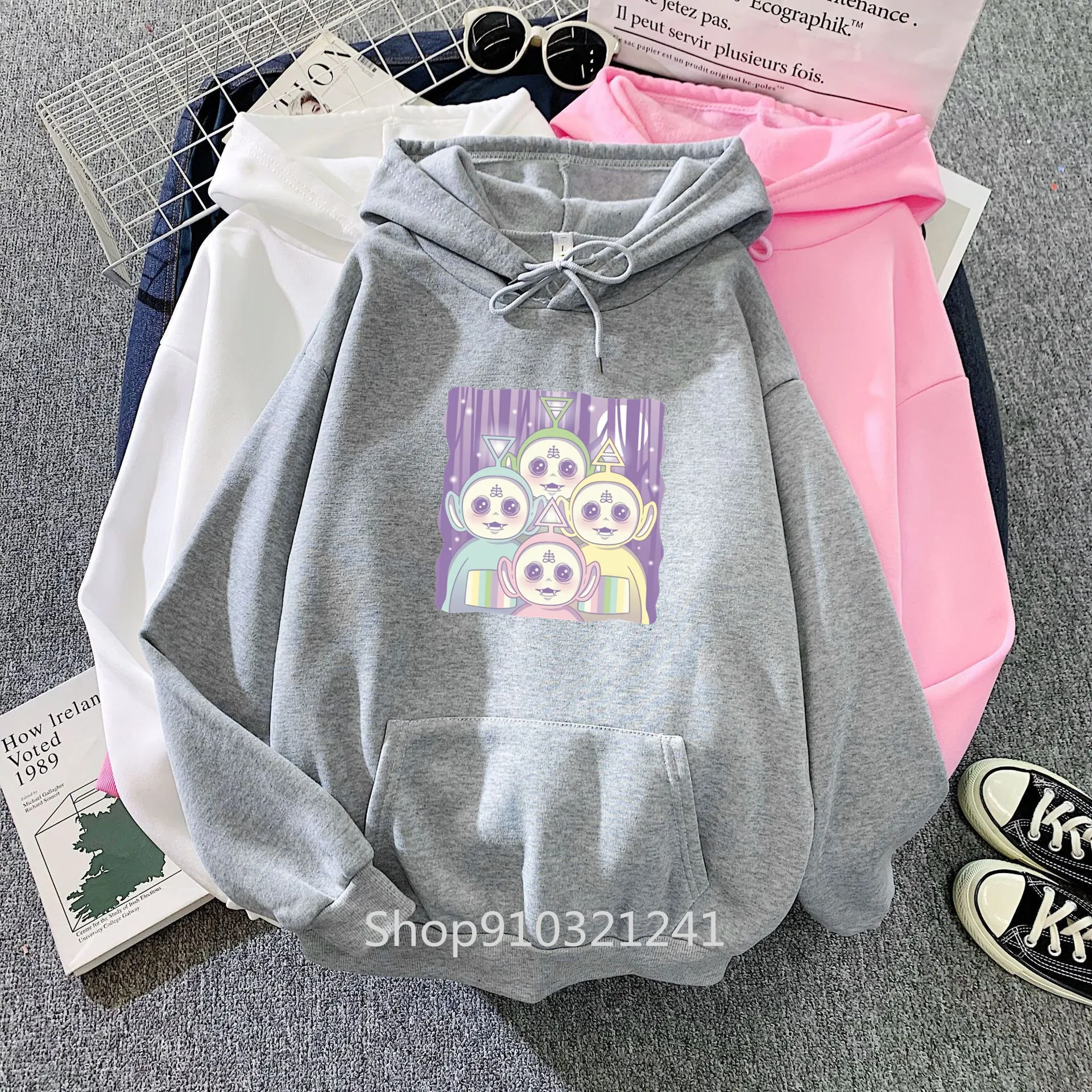 Толстовка женская с капюшоном милые топы принтом Teletubbies свободная уличная одежда