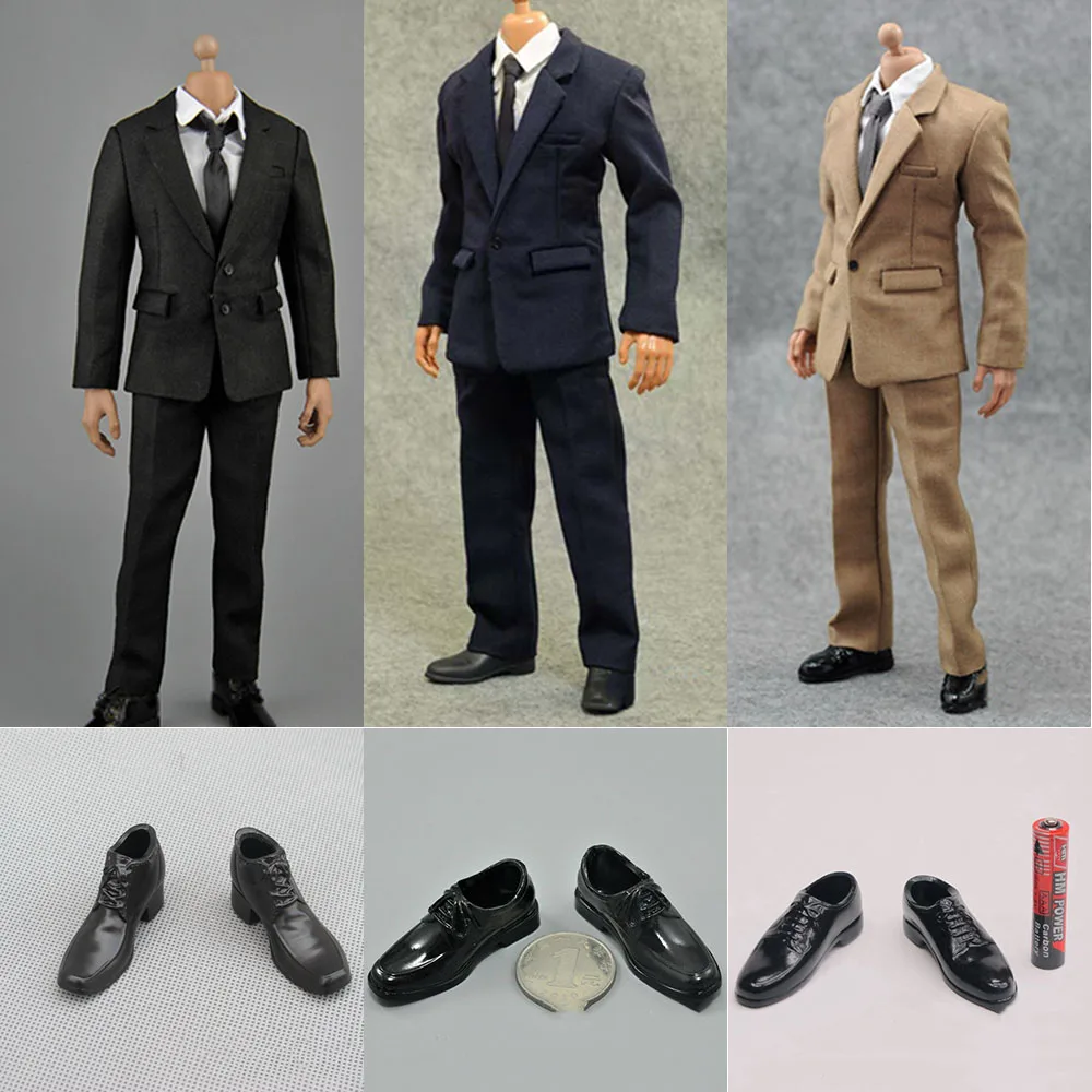 3 Colors 1/6 Classic Men Formal Professor Gentleman Business Suit Set with Necktie Leather Shoes for 12 inch Action Figure Body