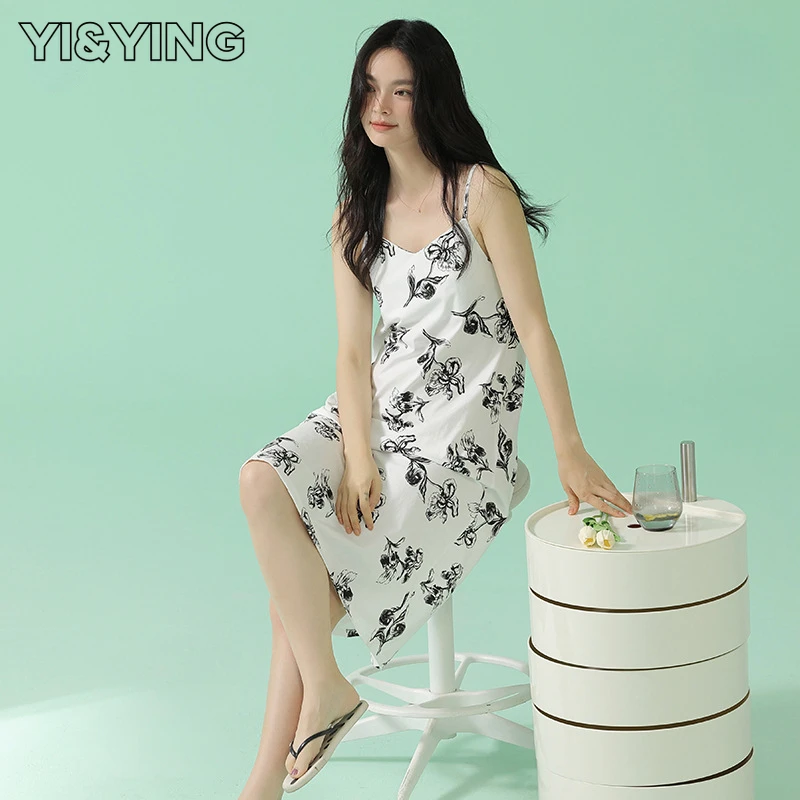 

[YI&YING] Summer suspender pajamas, pure cotton pajamas, women's cool and thin, women's stretcher cotton home clothes, WAZC069