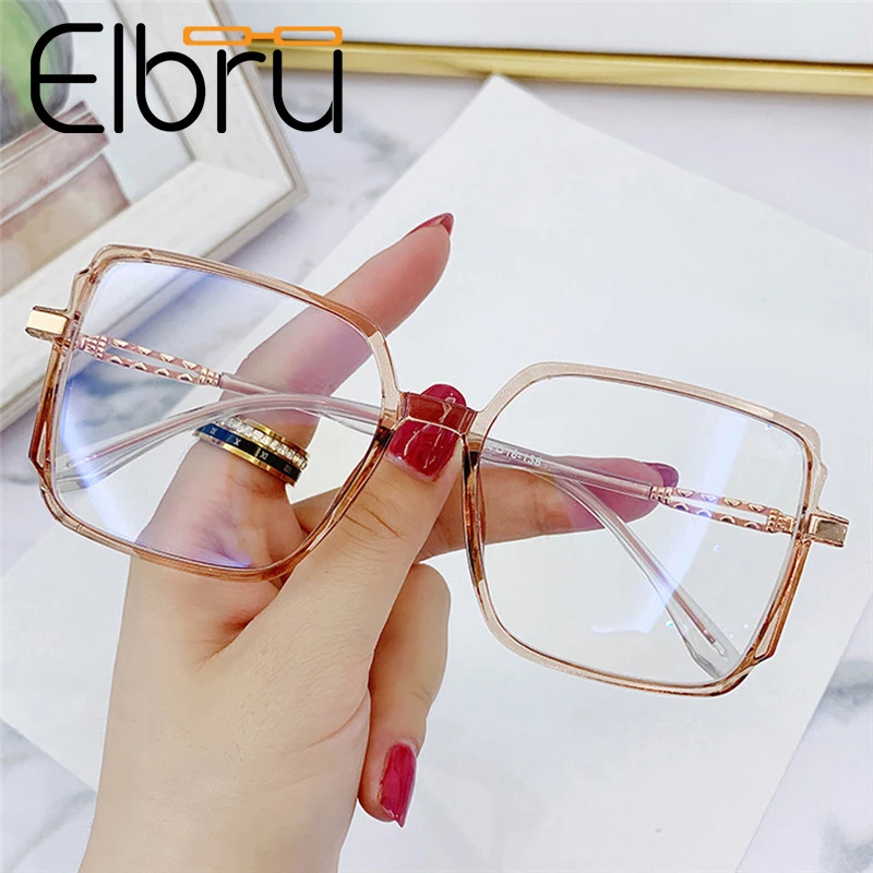

Elbru Men Women Square Frame Optical Glasses Vintage Oversized Glasses Frame Eyeglasses Fashion Computer Eyewear Accessories