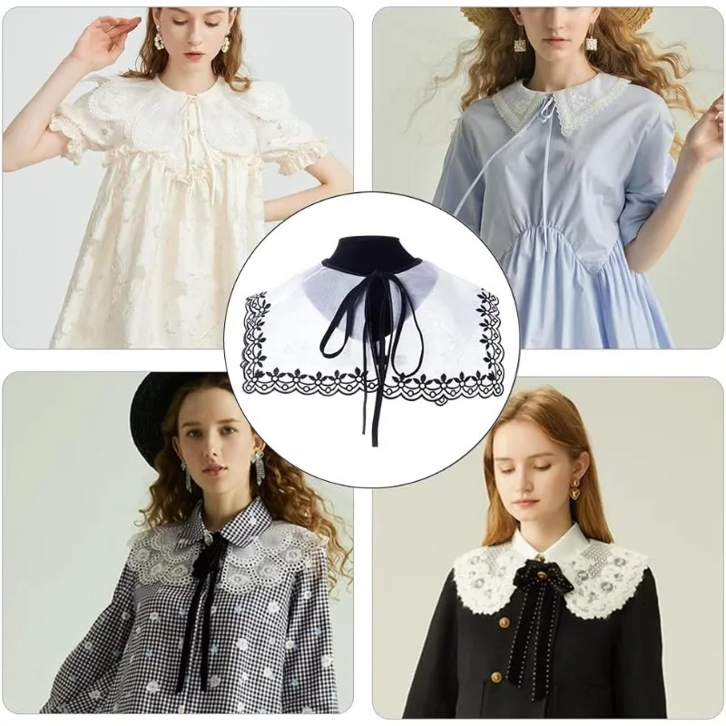 1 шт. съемный воротник из органзы с цветочной вышивкой