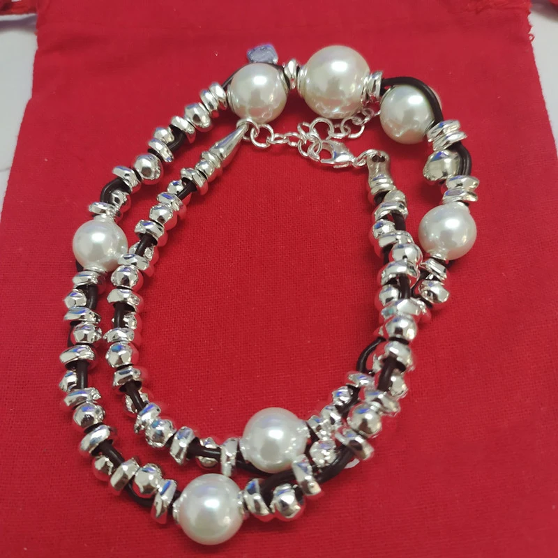 

New European and American Original Fashion Electroplating 925 Silver Pearls Surround Chain Charm Bead Bracelet Cool Jewelry Gift