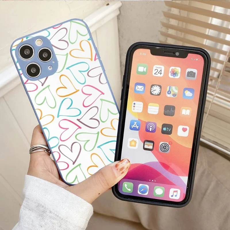 

Милый чехол для телефона с сердечками для IPhone 14, 13, 12, 11 Pro Max, X, XR, XS, 8, 7 Plus, цветной чехол из жидкого стекла