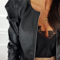 fashion pu leather coats jackets women ruched long sleeve slim zipper outwear tops female ladies office lady street clothes fall