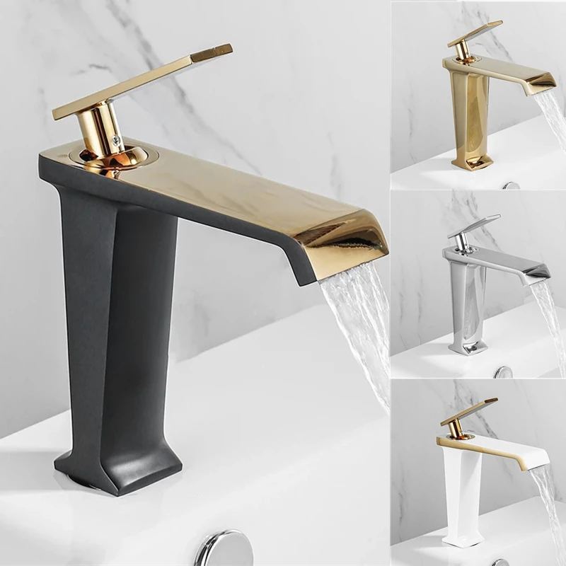 

Gold Basin Faucets Black Luxury Bathroom Faucet Single Handle Sink Mixer Crane Basin Deck Mounted Hot Cold Water Tap Batidora