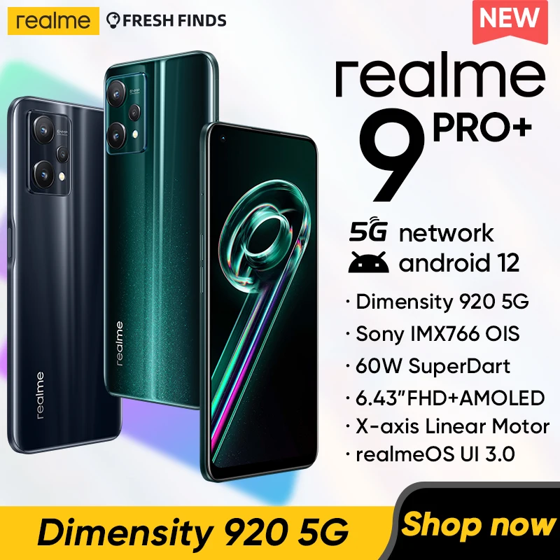  Смартфон realme 9 pro plus 5G Смартфон Dimensity 920 Sony imx766 ois камера 60 Вт SuperDart AMOLED дисплей 