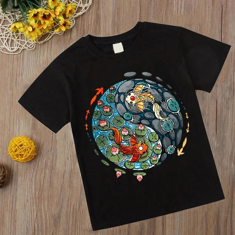 

Anime Tshirt goldfish Printing T shirts Children's Clothing Kids Oversized T shirts Bagua map Cartoon Tops Baby Crewneck Shirts