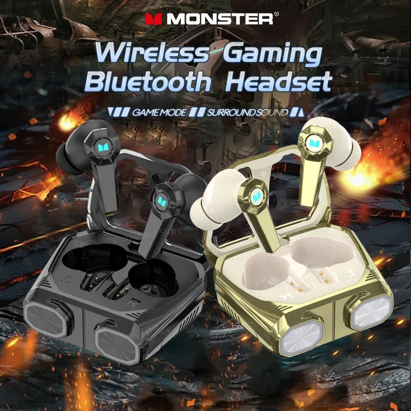 Monster XKT32 Беспроводные Bluetooth 5.4 Наушники TWS Игровые наушники Капсулы LED RGB Перекрытый
