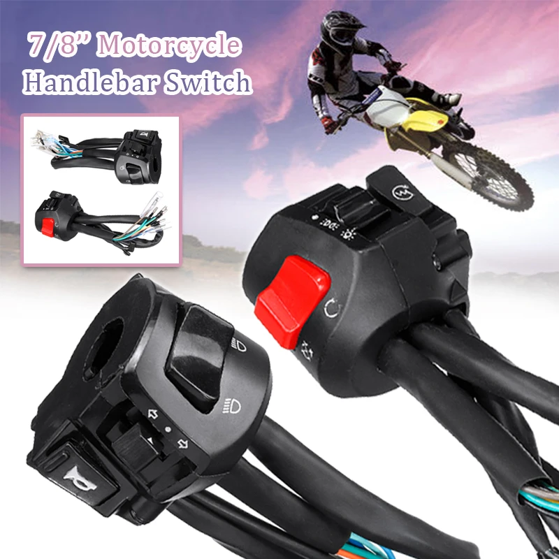 

12V Motorcycle 7/8" Handlebar Control Switches Universal Horn Turn Signal Headlight Electrical Start Switch Double Throttle