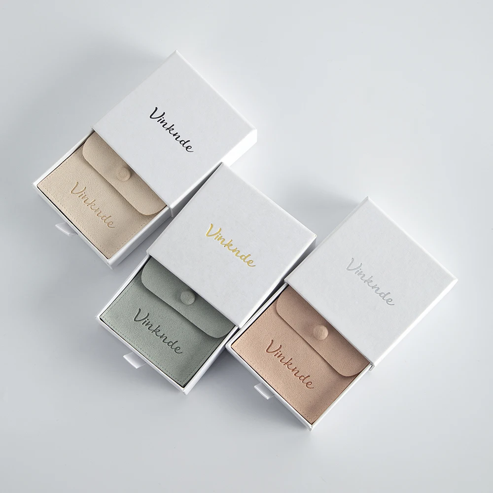 Custom Logo Microfiber Button Pouches Jewelry Packaging Drawer Slide Boxes Case Wedding Party DIY Product Package Box Bag Set