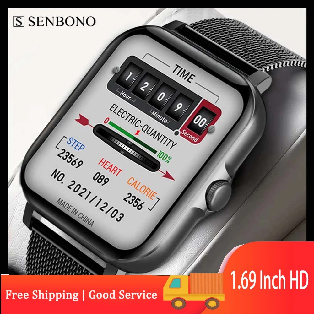 

Смарт-часы SENBONO мужские/женские с Bluetooth, IP67, Пульсометром