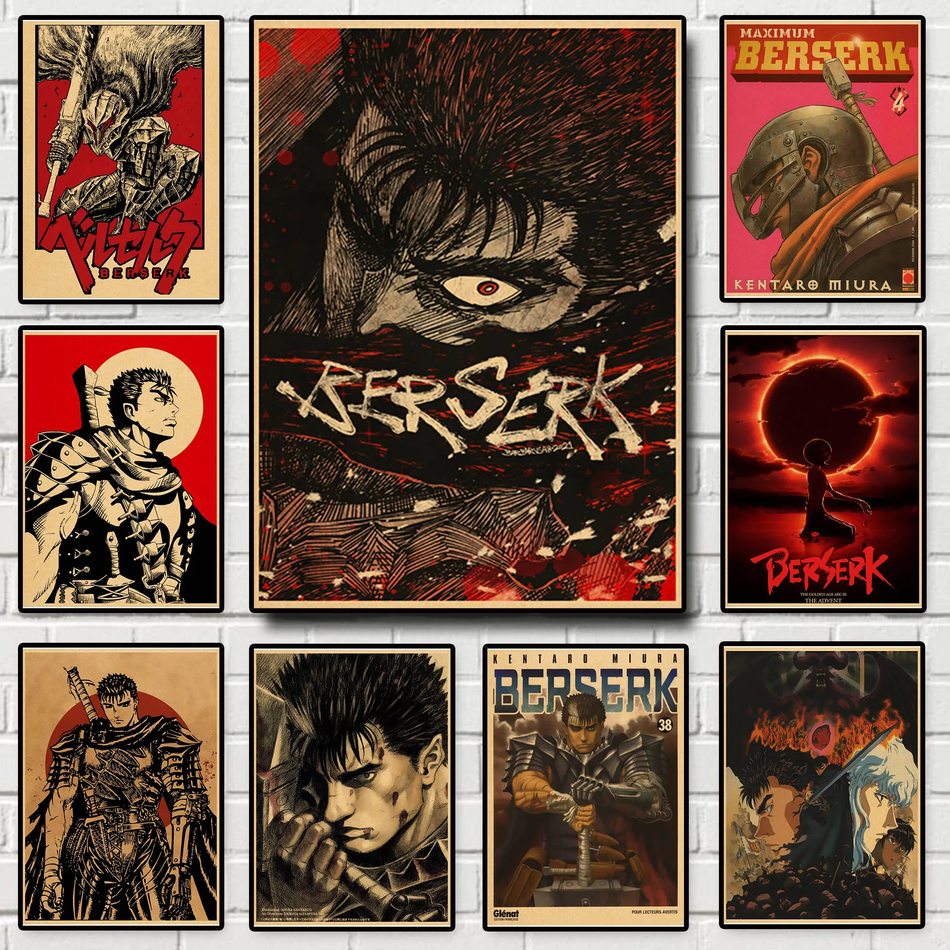 

Классические Постеры В Стиле Аниме berserk в стиле ретро, художественные наклейки на стену с изображением меча, декоративная картина на холсте ...