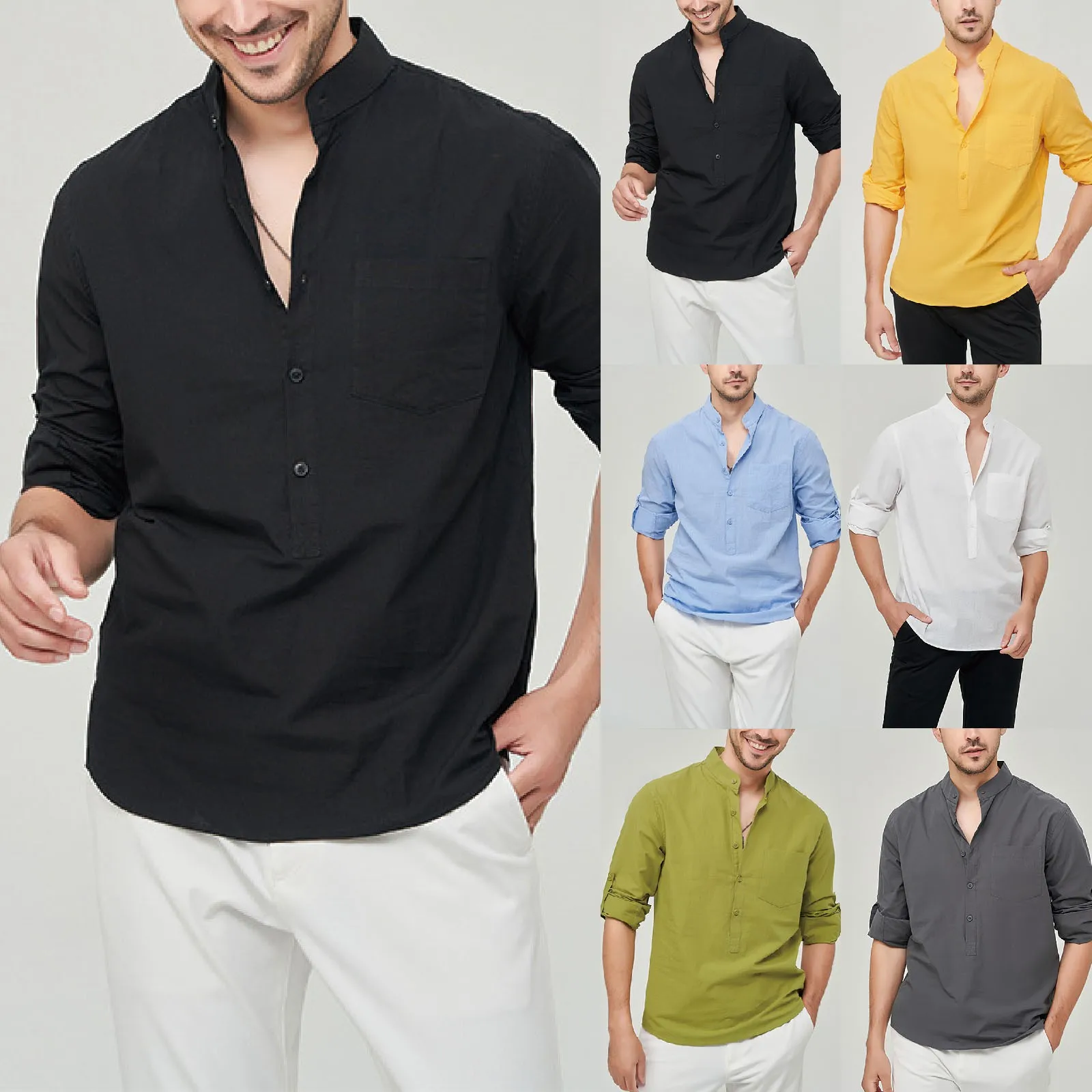 

Blank T Shirt Mens Casual Shirt Solid Color Shirt Imitation Cotton Linen Long Sleeve Oversized Tees for Men Spandex T Shirt Men