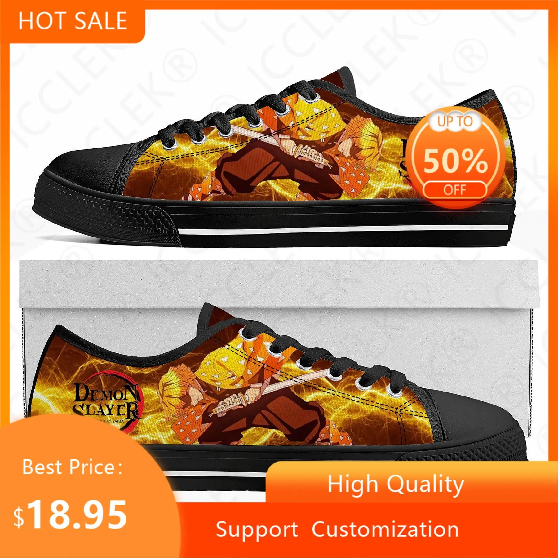 

Agatsuma Zenitsu Demon Slayer kimetsu no yaiba Low Top Sneakers Mens Womens Teenager Canvas Sneaker Couple Shoes Custom Shoe