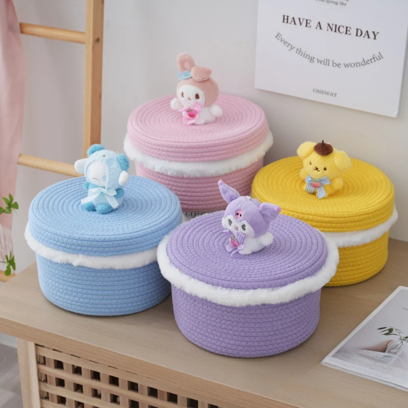 

Kawaii Sanrio Anime My Melody Cinnamoroll Storage Basket Pompompurin Kuromi Cute Cartoon Desktop Toy Storage Domestic