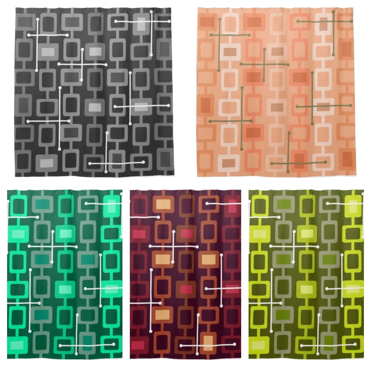 

Ретро 1950s занавеска для душа с геометрическим рисунком бирюза, оранжевый, серый, бордовый цвет занавеска для ванной с крючком занавеска для ...