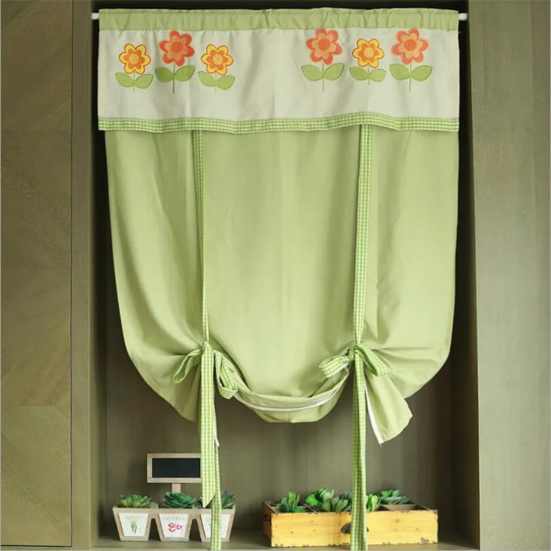 

Floral Embroidery Balloon Curtain Valance American Retro Cotton Half-Curtain for Kitchen Cabinet Door Small Window Roman Curtain